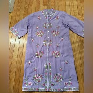 VTG Caro of Honolulu Embroidered Floral Mumu House Dress Kimono
